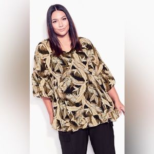 Arna York Women's Sheer Harlow V. neckline Elbow Sleeves Frill Tunic Top